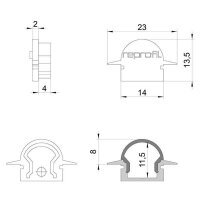 Profil Endkappe - Endkappe R-ET-01-08 Set 2 Stk, Schwarz